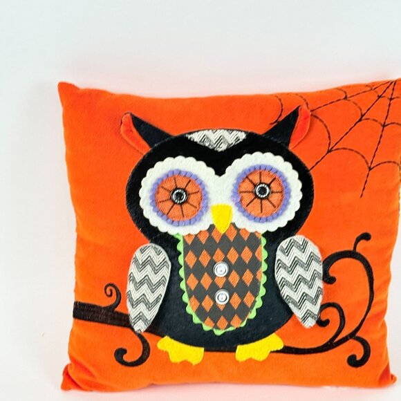Pier 1 Owl Decorative Halloween Orange Pillow Decor Embroidered Applique Cute Ac - Picture 5 of 7